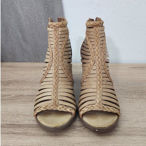 Madden Girl Size 6.5 Tan Light Brown Open toe 3.5" Heels Booties Sandals Ankle - Picture 5 of 10